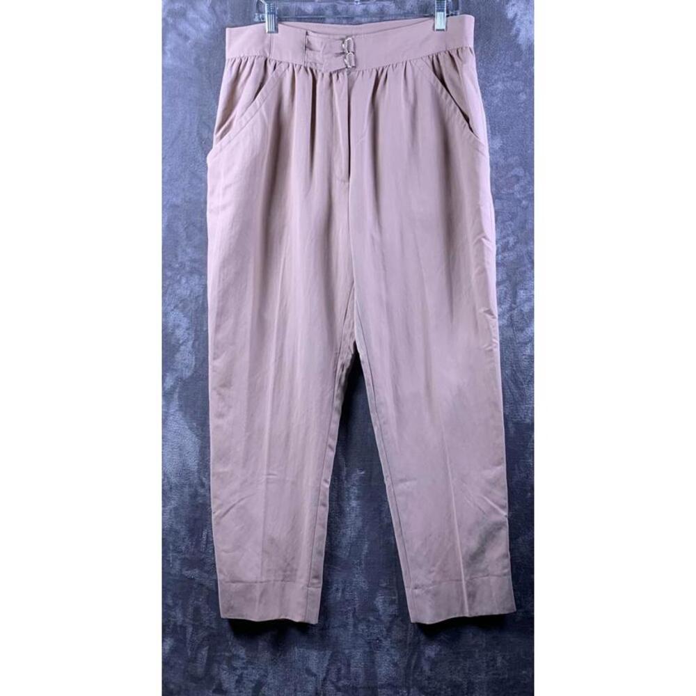 Vintage 80's Women's High Waist Double Belt Casual Beige Pants (724)